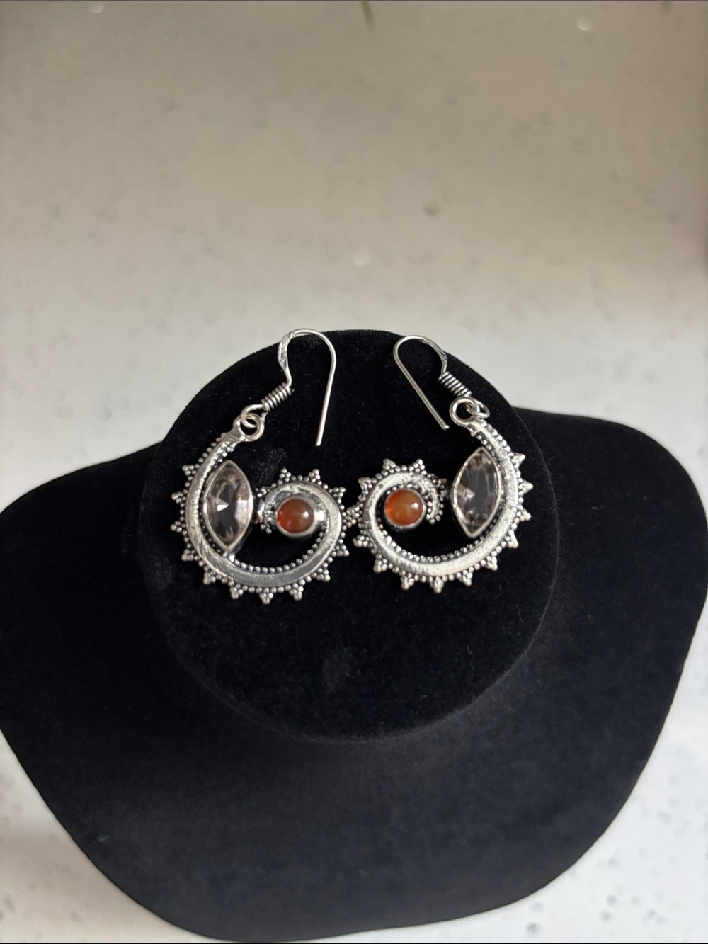 Sterling Silver Morganite & Carnelian Gemstone Drop Dangle Earrings